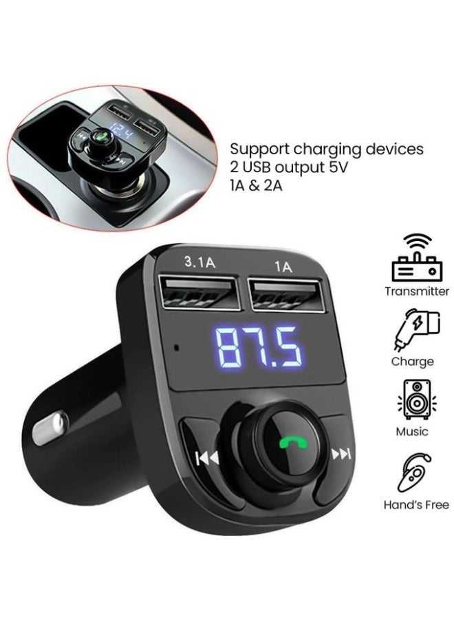 FM Transmitter, Bluetooth Wireless Radio Adapter Car Kit with 2 USB Ports Car Charger MP3 Player Support TF Card & Disk - Image 2